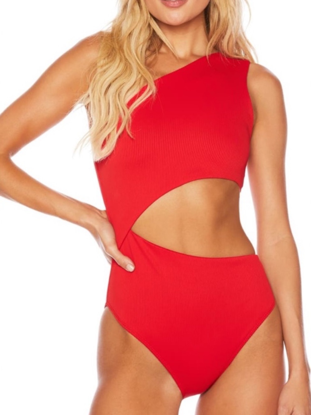 Beach Riot Celine Ribbed One Shoulder One Piece Swimsuit in Red SZ XL EUC
